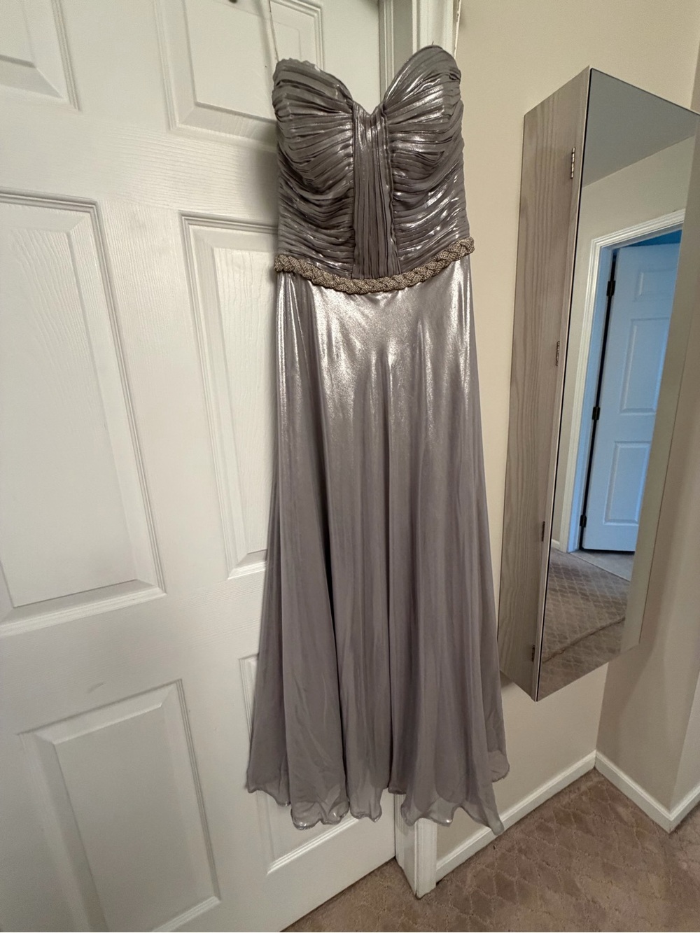 Strapless Silver Evening Gown